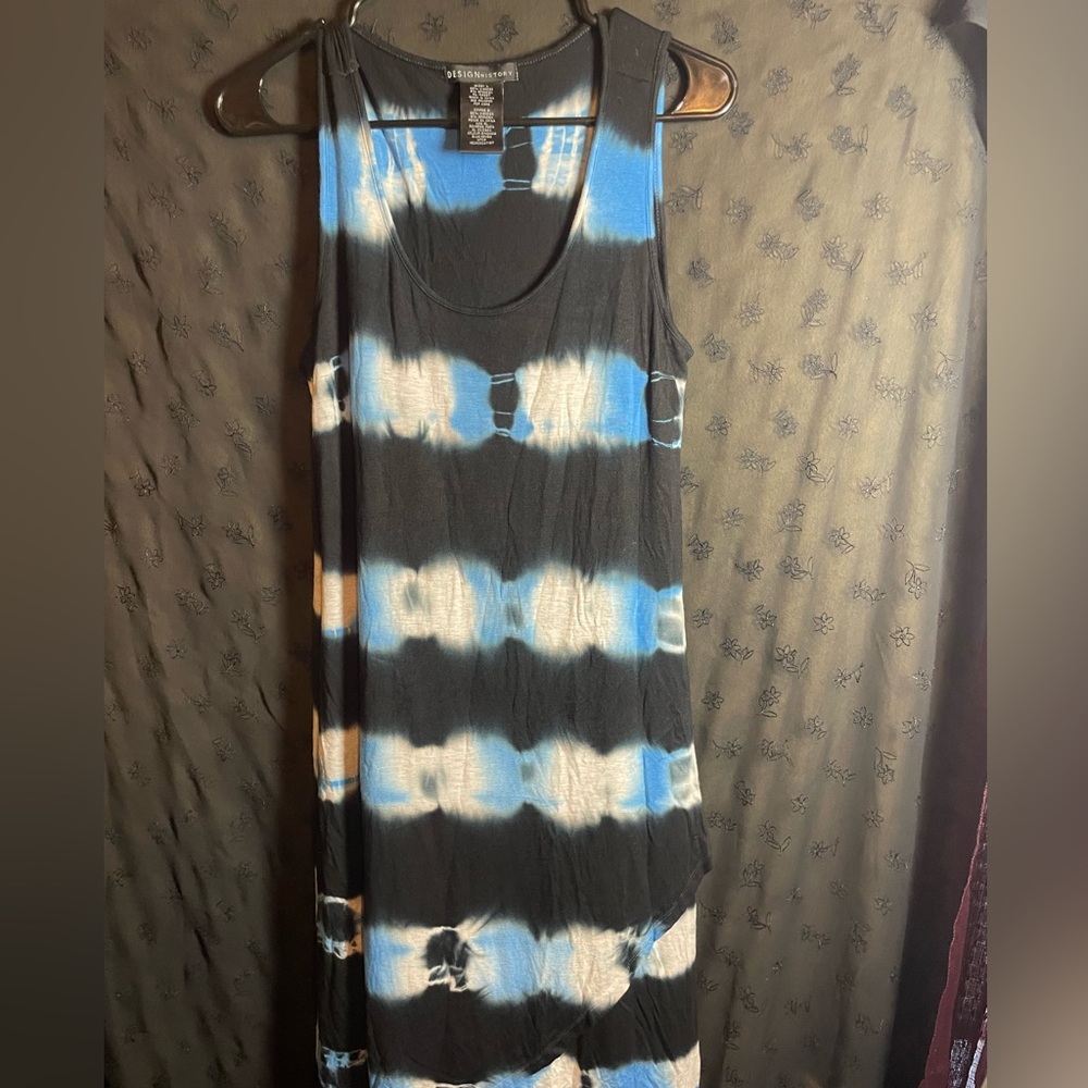 Tie-dye black blue, white casual, summer dress size large design history brand